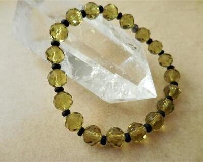 Crystal Stretch Bracelet in Light Olive Green