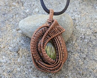 Charoite wrapped in bare copper wire, orders wire wrapped pendant, wire weave pendant, wire wrapped jewelry, wire wrapped necklace, OOAK (885)