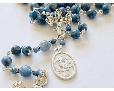 Morning Star Rosary, Marian Catholic Handmade Rosary outlet Beads with Blue Iolite and Chalcedony Gemstones