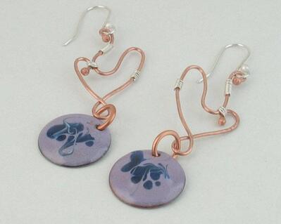 Lilac & Blue Enamel Copper & Sterling Earrings