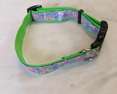 Green and brightly colored flowers dog collar