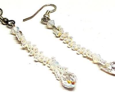 Handmade Pearl Crystal Drop Dangle Beadweaving Earrings