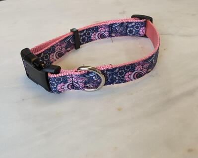Navy and pink paisley dog collar