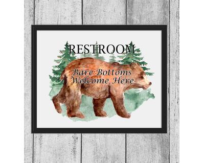 Brown Bear Restroom Sign Bare Bottoms Welcome Here JPG PNG