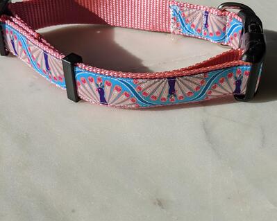 Pink peacock dog collar