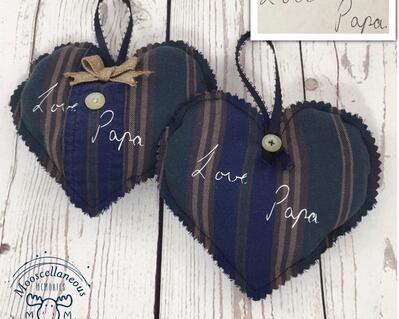 custom memory heart out of loved one's clothes with handwriting