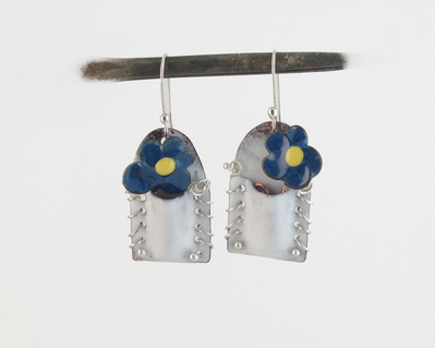 Pocket Posy Flower Forget Me Not Copper Enamel Dangle Earrings