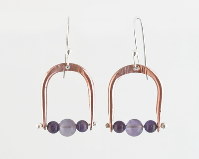 Copper & Amethyst Horse Theme Dangle Earrings with Sterling Earwires