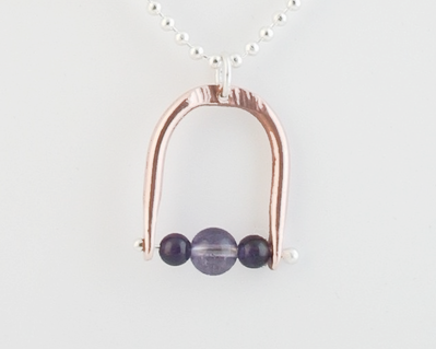Sterling Silver & Copper Horse Theme Stirrup Horseshoe Shape Pendant Necklace with Amethyst  Gemstones