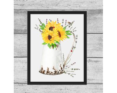 Sunflower Rusty Pitcher Vase Printable Digital Design PNG JPG