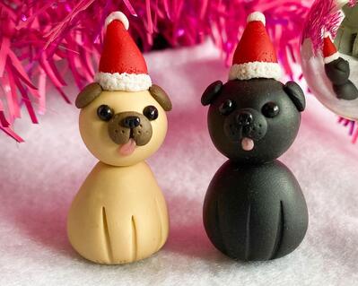 fireflyFrippery Santa Paws Pug Sculpture or Ornament Front
