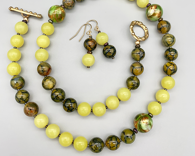 Necklace set | Snakeskin agate, vintage German glass beads, semi-precious stones