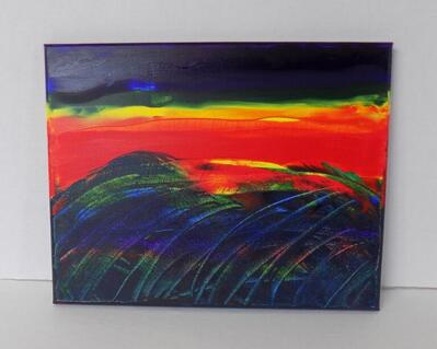 Rainbow Sunset abstract acrylic on canvas painting by RainbowMaille