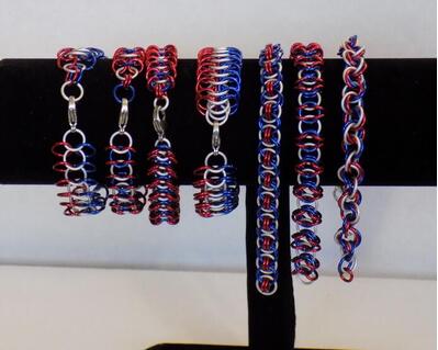 red white and blue handmade chainmaille bracelets made in the USA by RainbowMaille