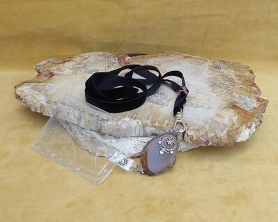 Natural Agate Slice Black Velvet Lanyard with a Heart shaped Filigree