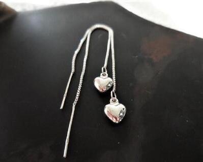 Sterling silver Heart Threaders, Ear Threads with Heart Charm