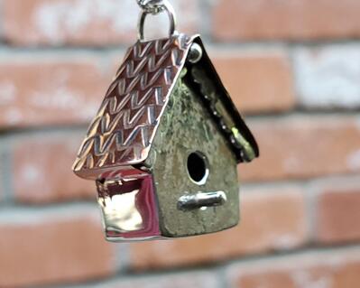 Birdhouse sterling silver and copper pendant