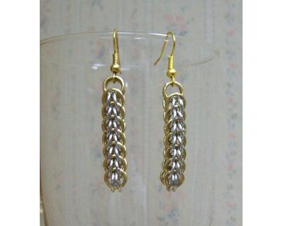 Chainmaille Full Persian Earrings, NuGold and Silver