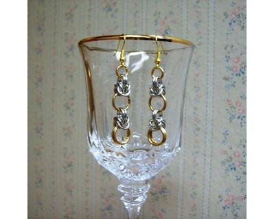Chainmaille Half Byzantine Earrings, Gold and Silver