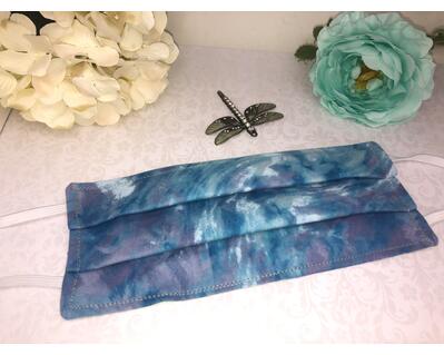 ​Hand Made Blue Abstract Marble Cotton Face Mask With Elastic