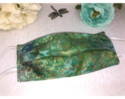 Hand Made Green Gold Purple Batik Cotton Face Mask With Elastic