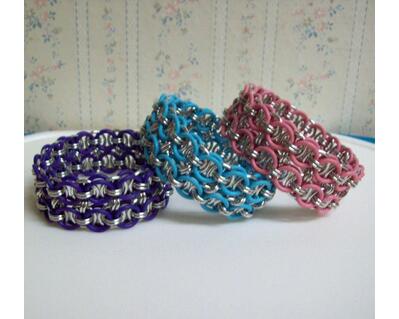 Chainmaille Helm Weave Cuff Bracelet, Stretch, Assorted Pastel Colors