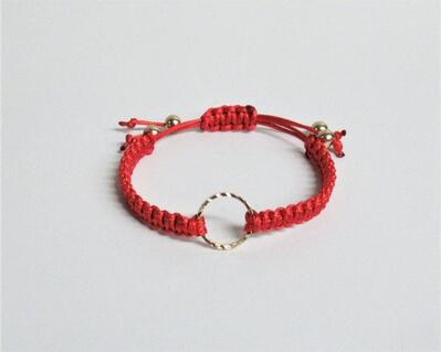 Macrame Bracelet with Gold Textured CIrcle Charm