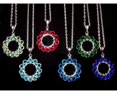 Chainmaille Ferris Wheel Pendant Necklace, Assorted Color Choices