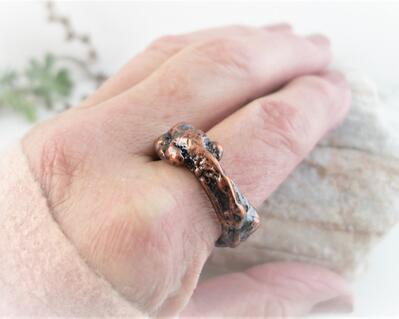 Hand forged solid copper size 9 ring