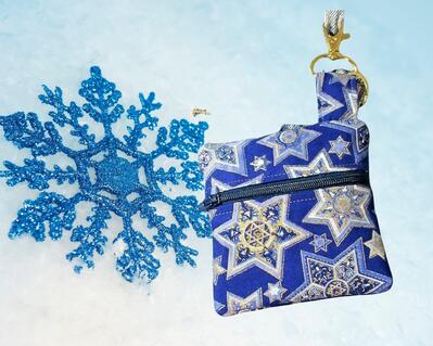 snowflake and Jewish star 6 points blue and gold with gold tone hardware Multi purpose pouch Handmade by a Fur Baby Favorite dog poop bag holder waste bag dispenser training treat pouch binky pacifier bag change purse pouch