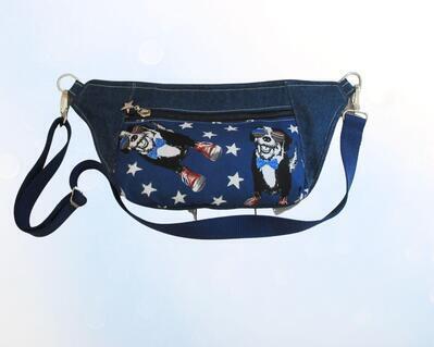 hipster americana Rock Star Dog Fanny Pack for men or women Adjustable strap with Red white and blue lining bum bag