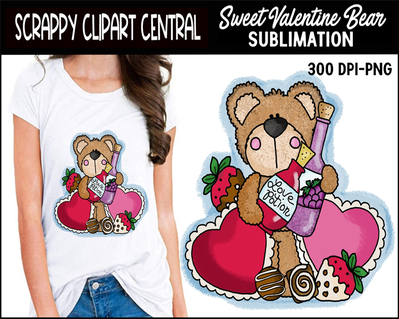 Sweet Valentine Bear Sublimation Clipart - Create Kids Printables - Commercial Use - Create Unisex Kid's T-Shirts - Whimsy & WordArt PNG
