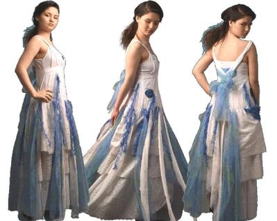 White and blue long beach wedding dress. Small size, tie up back for a snug fit.