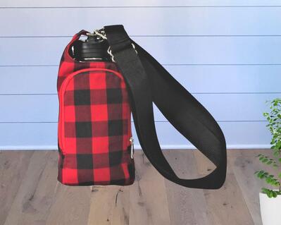 Buffalo Plaid CrossBody Water Bottle carrier, Great Hiking Accessory by a Fur Baby Favorite