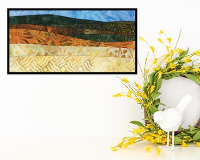 6" x 12" autumn art quilt mounted on canvas and ready to hang.