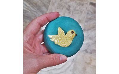 Meditation Spirit Rattle with Yellow Bird Meditation Spirit Rattle with Yellow Bird