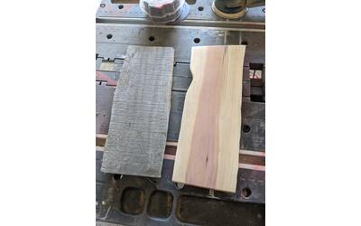 Before and after sanding Eastern Red Cedar