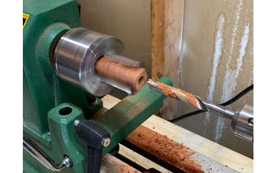 The wood blanks are cut to size, drilled on my lathe, and a brass tube is glued inside. The wood blanks are cut to size, drilled on my lathe, and a brass tube is glued inside.