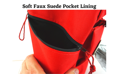 Zip Pocket has a Faux Suede inner layer
