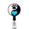 Paw print with blue heart on black reel