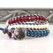 Leather bracelet with glass beads in red white and blue
