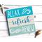 Relax Refresh Renew Coastal Sign

This tranquil spa-like sign with it's coastal vibes will look amazing hanging on a relaxing covered patio, in your bathroom over a soaker tub, or in a bedroom displayed on a dresser or shelf. Perfect for your guestroom where you want your guests to relax, refresh and renew! Great for that beach house with it's whimsical waves and beachy colors. Comes ready to hang with a saw tooth hanger. The dimensions are 7.25 x 7.25 x .75, comes ready to hang on your wall or stands alone on a shelf or window sill. Every sign is made to order.
