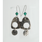 Silver Heart Green Crystal Dangle Earrings