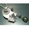 Moon & Butterfly Necklace in Sterling Silver with watch parts and Green Tourmaline