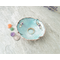 free form copper enamel trinket dish with opal and amethyst beads shown with coins and I Love You ring for size reference