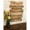 This picture shows an extra large piece of lake house wall decor. It is a collection of lake life rules on reclaimed boards. The decorative lettering is wood-burned by hand.