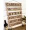 A rustic wine sign for your bar. It shows 6 different wine names on 6 different boards. The letter art is wood-burned onto each board. 