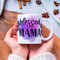 Purple blessed mama mug held by Mom