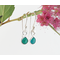 Tiny aqua green enameled fine silver drop earrings