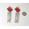 Dazzling Sunset Orange Enameled Copper Earrings with Upcycled Silver Bar Dangle and Carnelian Gemstone shown with dime for size comparison